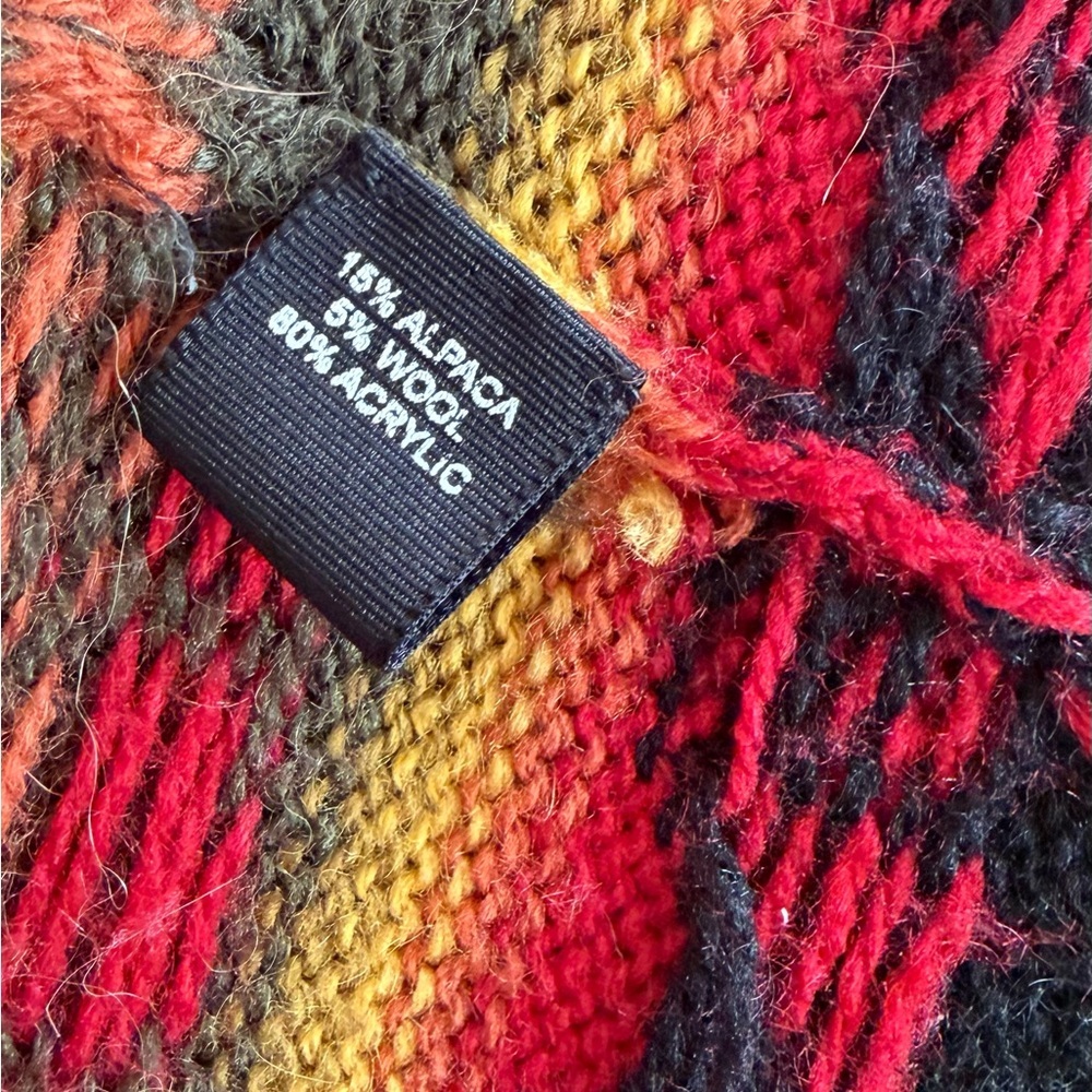 Alpaca Connection Alpaca Wool Ruana Wrap Peru Black Multicolor Unisex OS - Picture 12 of 13